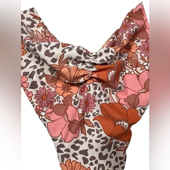 P2F Orange & Pink Floral Cheetah Print Jimi High Leg V Cut Bikini Bottom - Picture 5 of 6